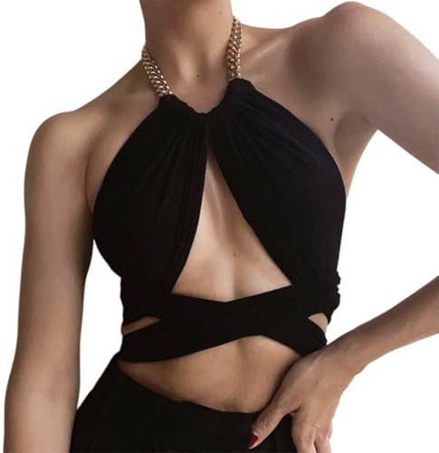 Débardeur Sexy pour Femme Haut sans Manches Tank Tops Été Camisole Cropped Halter Criss Cross Wrap Crop Top Dos Nu Gilet à Dos Ouvert Décontracté Chemises Chic T-Shirts pour Club Party