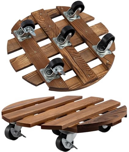 M.J COMFY-LIFE Potted Plant Stand with Wheels 12″ Round Plant Caddy Wood Potted Trolley Movable Plant Dolly Heavy-Duty Plant Stands for Indoor Outdoor Use Plant Movers for Patio Garden Home (2 pack)