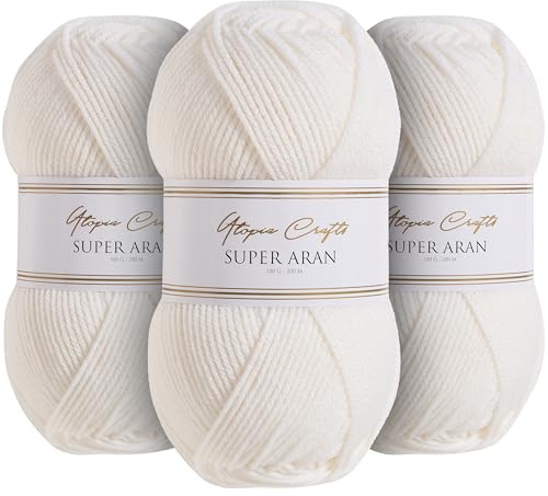 Utopia Crafts Super Aran stick- och virkgarn 3 x 100 g (vit)