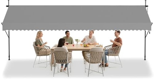 Aufun Klämmarkis med handvev balkong 400 x 120 cm, ljusgrå, balkongmarkis utan borrning, markis, solskydd av polyester, UV-resistent och höjdjusterbar, terrasstak