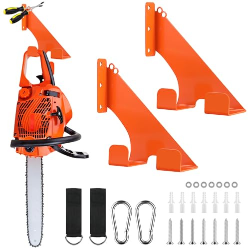 Dajidafu 2 soportes de pared para motosierras, accesorios universales para motosierras, soporte de pared, revestimiento de goma resistente a la oxidación, ahorro de espacio, para garaje, cobertizo