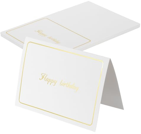 sourcing map Lot de 20 cartes de table « Happy Birth-Day » - Cadre en or blanc - 14 x 9,6 cm - Cartes de vœux pliables vierges à remplir pour table