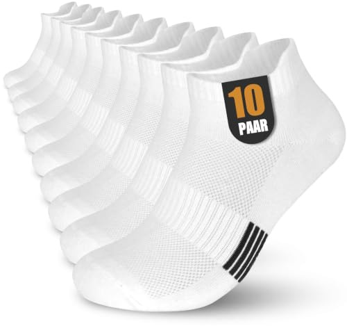 Libella 10 Paires Chaussettes Homme Blanche 43-46 Coton Soquettes Hommes 43-46, 10 Paires de Chaussettes de Sport Courtes en Coton Chaussette Basses Respirantes pour la Course
