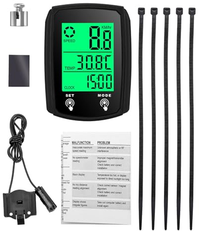Domary Computadora de Bicicleta con Cable Pantalla Táctil Digital Velocímetro de Ciclo Odómetro con Retroiluminación para Bicicleta Carretera Montaña Negro Blanco Rojo ABS 60x45x20 (Negro)