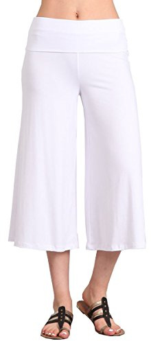 HEYHUN - Pantalones para mujer, teñidos, estilo Boho, pierna ancha, capri con detalle de encaje, Blanco, Small