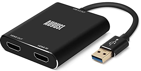 August VGB500 Carte de Capture HDMI - USB 3.0 Full HD 1080p 60 fps – Parfait pour Youtube Twitch Plug Play – Capture Enregistrement Diffusion en continu PS4 Xbox One Nintendo Switch pour PC Mac Linux