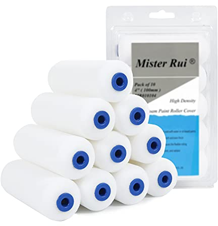 Mister Rui Rouleau de peinture en mousse de 10,2 cm, petit rouleau de peinture en mousse de 10,2 cm, mini rouleau de peinture en mousse de 10,2 cm, rouleaux en mousse de 10,2 cm pour peindre les murs,