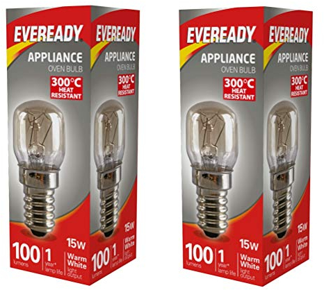 Eveready - Bombilla para horno (2 unidades, 15 W, 100 lúmenes, 240 V, resistente al calor)