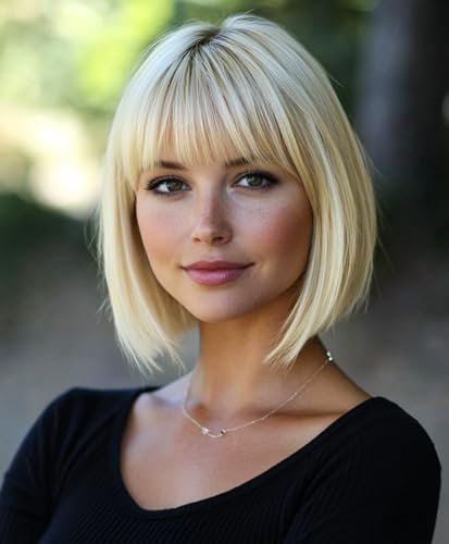 YEESHEDO Parrucca Biondo chiaro corta Straight Bob con frangia, Parrucca sintetica colorata Cosplay Daily Party per le donne