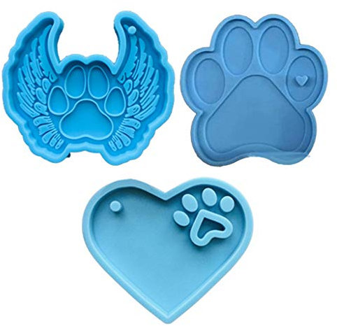 Silikon-Harzform, 3 Stück/Set Hundepfoten-Stil, Schlüsselring, Epoxidharz-Form, Kunstharz-Schmuckformen für Harzgießen mit Löchern, Halskettenanhänger, Silikonform, DIY Handwerk, Schmuckgusswerkzeuge