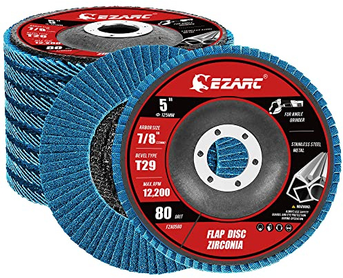 EZARC Fächerscheiben Ø 125 mm x 22,2 mm 10 Stück Blau Fächerschleifscheibe Körnung 80 für Edelstahl, Metall und Holz