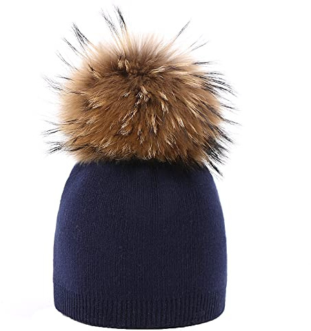 BLOMDE Cappello Donna Lana Cappello da Donna Invernale Lavorato A Maglia con Berretto Morbido E Caldo per Sport all'Aria Aperta con Pompon in Vero Peluche,07