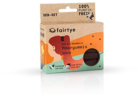 Juego de 3 gomas para el pelo de Fairhair, color marrón, de algodón orgánico y caucho natural, sin molestos metales o costuras, cuidadosas con el cabello y respetuosas con el medio ambiente, fáciles