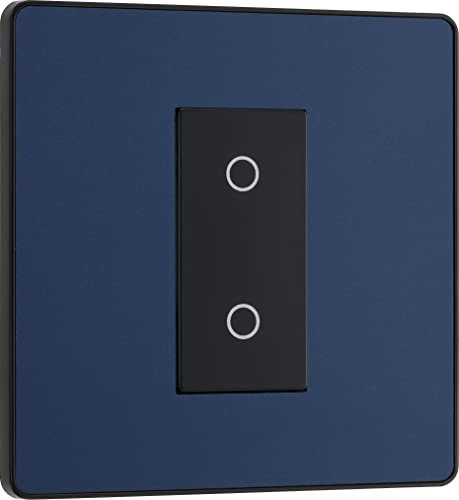 BG Electrical Single Slave/Secondary Touch Dimmer Wall Light Switch, 2-Way, Trailing Edge, Screwless Front Plate, Evolve, Matt Blue, 200W, PCDDBTDS1B