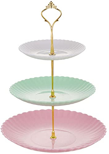 SSyang Alzata per Dolci,Alzata per Dolci A 3 Livelli,Supporto per Cupcake in Plastica,Alzata per Torte per Tea Party,Piccolo e Leggero,Per Tea Party,Compleanno,Festa,Matrimonio(Colore Misto)