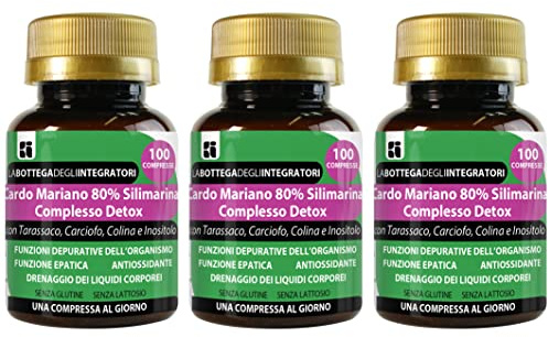 Set Cardo Mariano 80% Silimarina Complesso Detox 300 Compresse 1 al dì | con Tarassaco Carciofo Colina Inositolo | Senza Glutine | Depurativo Fegato LABOTTEGADEGLIINTEGRATORI ®