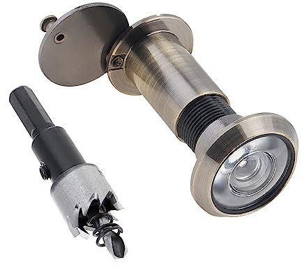 HOJLKLD Spioncino per porta In ottone 16 mm 200 gradi Spioncino ad Angolo di ampia vista Con trapano Per spessore porta 35-60 mm (Bronzo)
