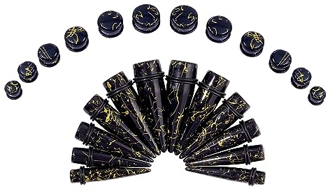 Longbeauty 12 Paare Piercing Tapers Plugs Acryl Ohrpiercing Kit Expander Stretching Dehnstäbe Dehnungsset 10mm-20mm, Schwarz