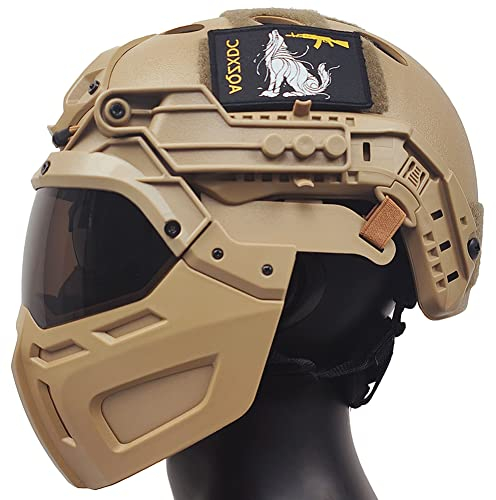 Casco tattico veloce con maschera tattica e visiera per Airsoft Paintball CS Games Sport all'aria aperta (TAN)