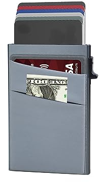 Kartenetui Wallet kreditkartenetui Kartenetui Herren mit RFID-Schutz und Pop-up-Design Münzfach - Slim Wallet aus Aluminium für 5 Bankkarten und Veränderung Card Holder（grau ）