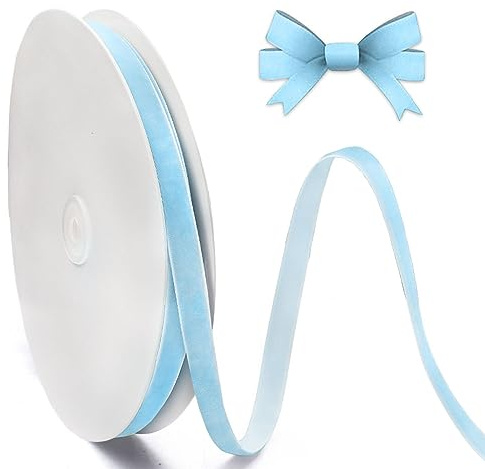 Hying Christmas Light Blue Ribbons for Crafting, 3/8 × 25 Yards Blue Velvet Ribbon Winter Holiday Craft Ribbons for Gift Wrapping DIY Wreath Baby Shower Decorations