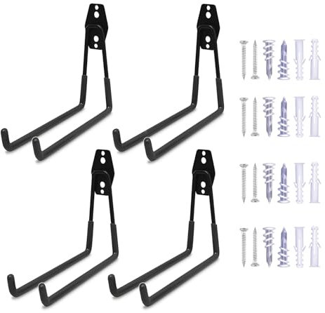 4pcs utilitaire de rangement de garage double crochet, crochet de rangement de garage mural, crochet mural en acier de garage lourd, pour organiser les outils électriques, échelle, pelle, balai