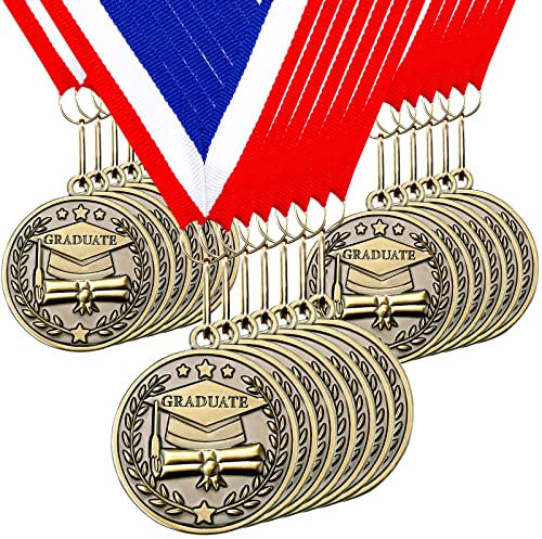 Bucherry 100 Pieces Metal Graduation Award Medals Bulk 2'' Adults Gold Medals with Neck Sash Award Medallion Graduation Gifts Party Favor Supplies
