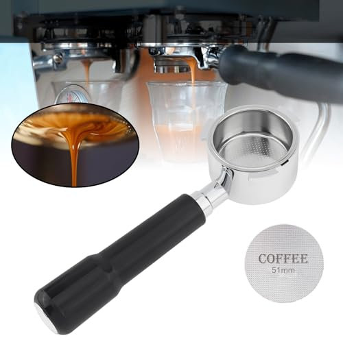 51mm Bottomless Portafilter 3 Ears, Espresso Portafilter with 51mm Coffee Puck Screen and Filter Basket Compatible with Delonghi Espresso Machine, Easy to Use Espresso Machine Replacement Parts
