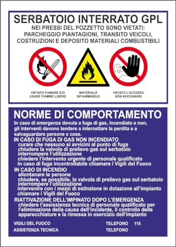 M-ITALY CARTELLO SEGNALETICO - SERBATOIO INTTERRATO GPL - Adesivo Extra Resistente, Pannello in Forex, Pannello In Alluminio (30x42, Plastica)