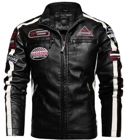 Motorrad Vintage Reitjacke, Motorrad Jacke Herren Leder Wasserdicht Motorradjacken für Herren mit Reißverschlusstaschen Geeignet für Alle Jahreszeiten (Schwarz,3XL)