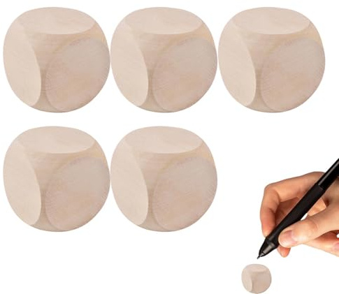 5 Pièces Ensemble De Dés En Bois, Dés En Bois Vierges, Cubes De Dés Vierges, Dés À Ronds À Six Faces Pour Le Bricolage, L'art Et L'artisanat, Puzzles, Numéros, Accessoires De Jeu, 4 CM