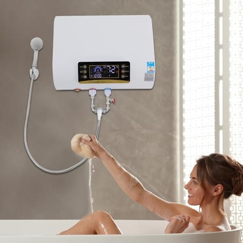 WSIKGHU 80L Speichertank Elektrischer Warmwasserspeicher Boiler 220V Wand-Dusch-Wassererhitzer mit Thermostat, 30-75°C, mit Duscheinheit und Leckage-Schutzvorrichtung