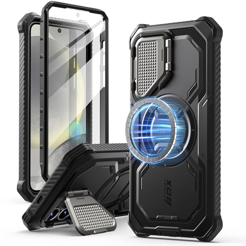 i-Blason Armorbox für Samsung Galaxy S25 Plus Hülle Magsafe mit Kameraschutz Bumper Case 360 Grad Handyhülle Robust Schutzhülle mit Displayschutz und Ständer für Galaxy S25 Plus 2025 (Schwarz)