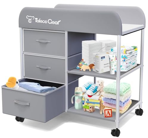Wickeltisch, tragbarer Wickeltisch, Wickelkommode mit wasserdichter Unterlage, Wickeltischkommode mit 3 Aufbewahrungskörben, mobiler Kinderzimmer-Organizer für Neugeborene