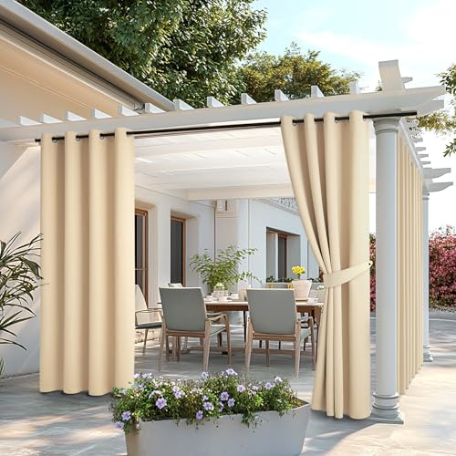 MIULEE 2 Piezas Cortinas Exterior Impermeable Ojales 132x275cm Beige