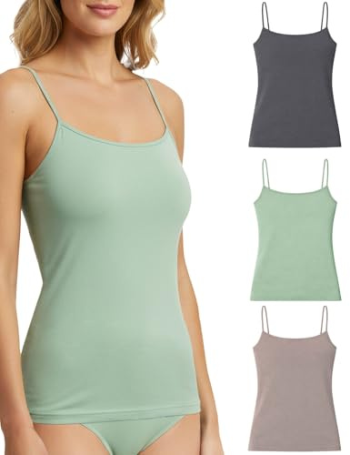 Risalti Debardeur Femme Épaule Serrée Eco Friendly 3pcs - Débardeur Femme Seamless, Débardeur Bretelles Fines en Microfibre Yees Green, Tank Top Durable Et Confortable - Made in Italy