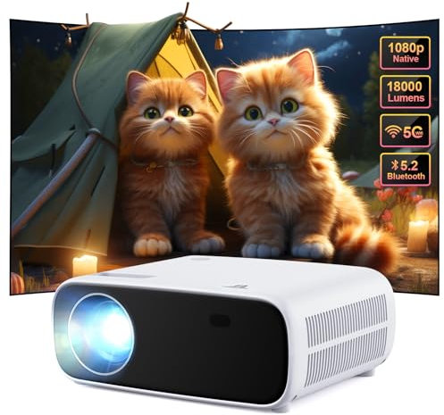 Wielio Proiettore Full HD 1080P 4K, Bluetooth e WiFi, display 18000 lumens, 30-200 pollici, iOS/Android/Laptop/Xbox (nero)