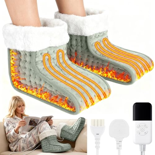 lameico Chauffe-Pieds Électrique, Séparé Chausson Chauffant Electrique avec doublure intérieure lavable, 30℃-70℃ température réglables, 90 minutes Minuteries intelligente, Lavable en Machine