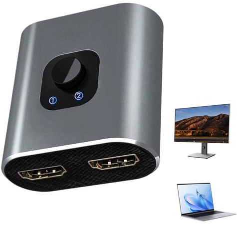 Selector de Video,Conector 2 Entradas 1 Salida - Conectar y Usar Adaptador de Pantalla - para Laptop PC Monitor TV Casa Trabajo Estudio Aula Sala de Control Videoconferencia Configuración de Juegos