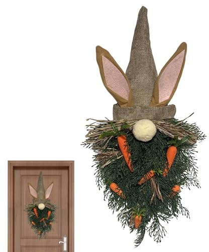 Couronnes de Pâques pour la Porte d'Entrée | Guirlande Artificielle de Style Ferme 53 cm | Couronne de Printemps avec Lapin de Pâques - Décoration pour Fêtes Maison Cheminée Cuisine Porche Mariage