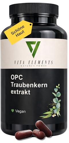 Vita Elements OPC Extrait de Pépins de Raisin - 240 Gélules - 8 Mois de Stock - OPC Pur de Raisins Européens - Haute Concentration - Vegan - Testé en Laboratoire - Sans Additifs (1)