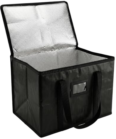 vkwe 40L Insulated Food Delivery Bag – Large Thermal Cooler Bag for Hot & Cold Meals, Foldable Cool Bag, Grocery Shopping, Camping & Picnic – Sturdy, Water-Resistant Black Cooler