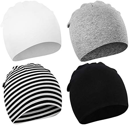 DRESHOW 4 Stücke Unisex Mütze Hut Junge Mütze Frühling Mützchen Kleinkind Wendemütze Jersey Slouch Beanie Bekleidung Unisex Infant Hut