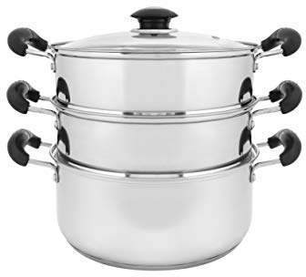 CONCORD - Olla de vapor de acero inoxidable de 3 niveles, 24 cm (compatible con inducción)