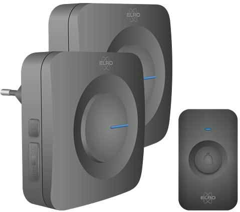 ELRO DB3000 Sonnette de Porte sans Fil - 1x récepteur à Piles + 1x Plug-in - 64 Mélodies - Distance sans Fil : 300m - Noir