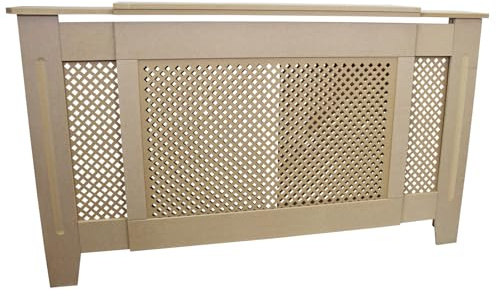 Monster Shop Cache Radiateur en MDF Naturel à Motif Grillagé Ajustable de 140 à 192 cm Personnalisable de Hauteur de 82cm Profondeur de 20,5cm Décoration Intérieur [Kit de Fixations Inclus]