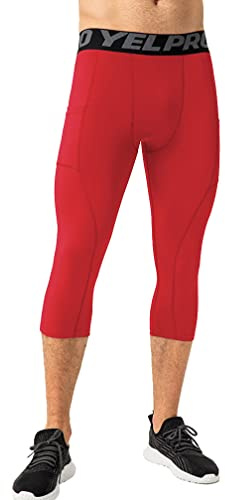 Jungerhouse 3/4 Legging Homme Legging de Sport Léger Pantalons de Compression Collant Base Layer pour Running Jogging Cyclisme Course (Rouge,L)