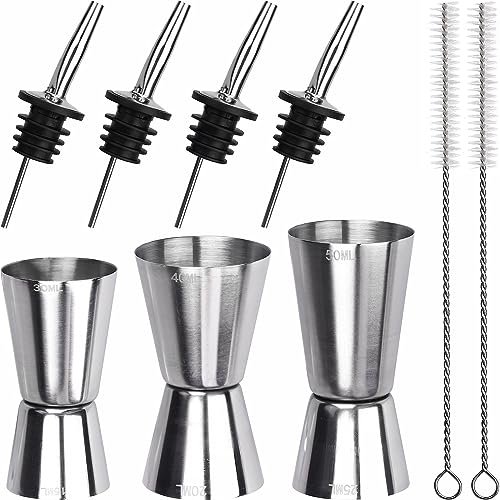 Zaleonline 9 Stück Messbecher-Cocktail 3 Arten Messbecher 3cl/4cl/5cl 4 Stück Ausgießer Zwei Bürsten Geeignet für Messbecher für Bar und Party Bartending