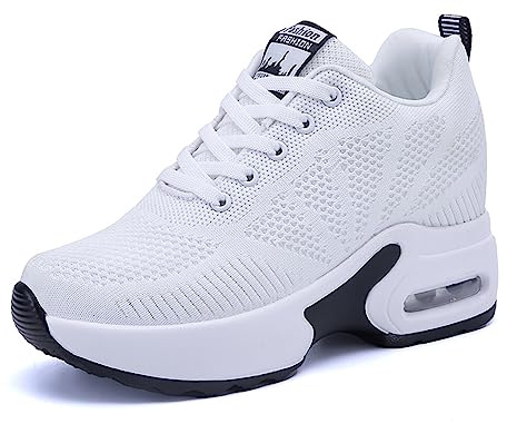 JAOOUU Zapatillas con Tacón de Cuña para Mujer Zapatillas Deportivas Transpirables Zapatos Ligeros Invisibles para Aumentar Estatura Blanco 38EU