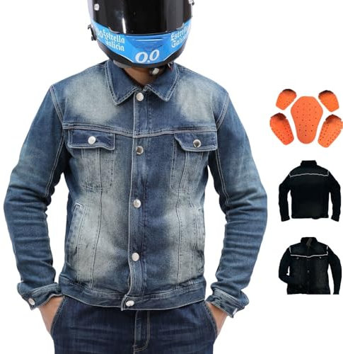 CBBI-WCCI Uomo Giacca in Denim da Moto Resistente all'acqua di tutta la stagione e durevole con 5x CE Protector (IT, Testo, L, Regular, Regular, Blu)